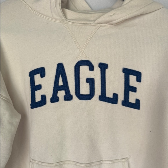 America Eagle Women Cream Sweatsuit Hoodie and Sweatpants Navy Logos Size XS - Picture 5 of 9